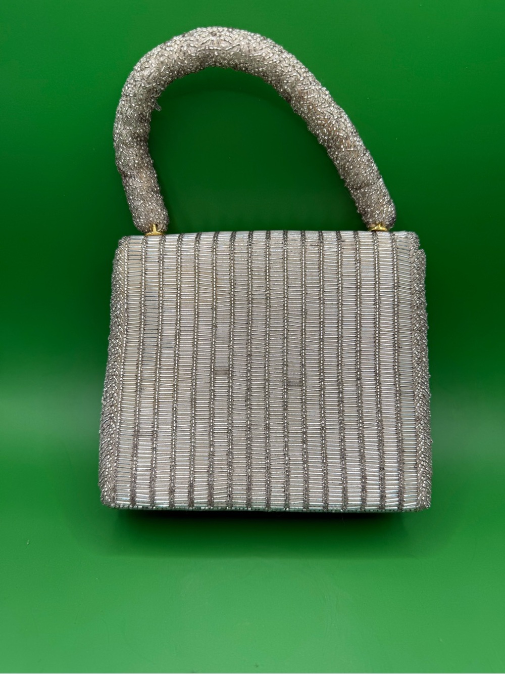 Walborg Vintage Silver Beaded Top-Handle Evening Bag